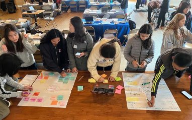 Photo of Youth Climate Ambassador Participants working on a project together