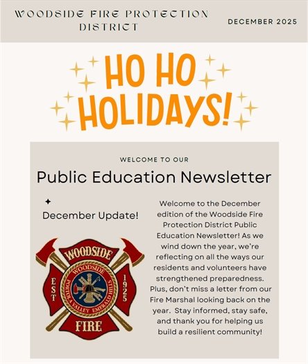 Cover of Woodside Fire Districts December Newsletter