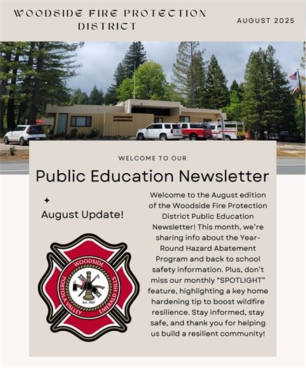 Cover of Woodside Fire Districts August Newsletter