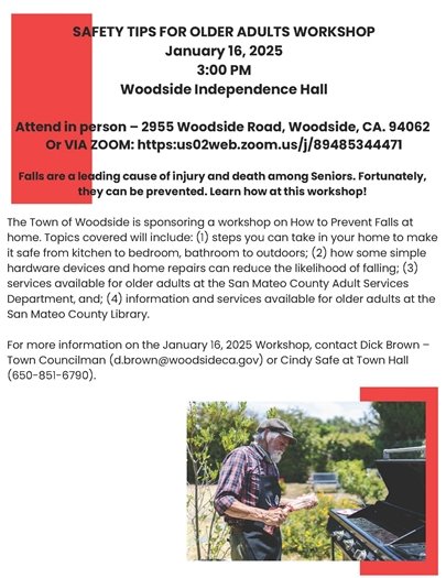 Flyer for Safety Tips for Older Adults Workshop on January 16 at 3 pm