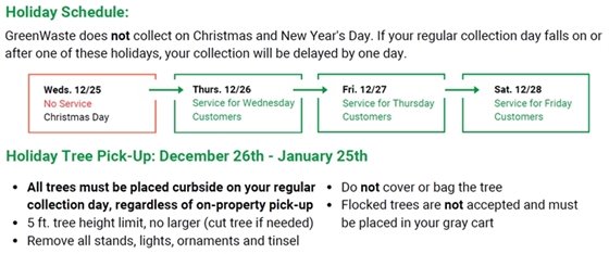 GreenWaste Holiday Collection Schedule and Tree Pick-Up