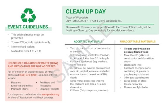 GreenWaste Town Clean Up Day Postcard for July 13