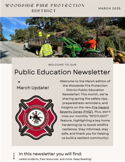 Woodside Fire Protection District March Public Education Newsletter Cover