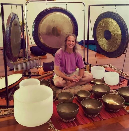 Photo of Danny Goldberg with Gongs and Singing Bowls