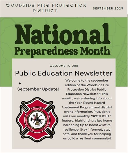 Cover of Woodside Fire Districts September Newsletter