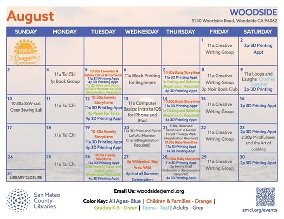 Library Flyer - August Calendar of Activites