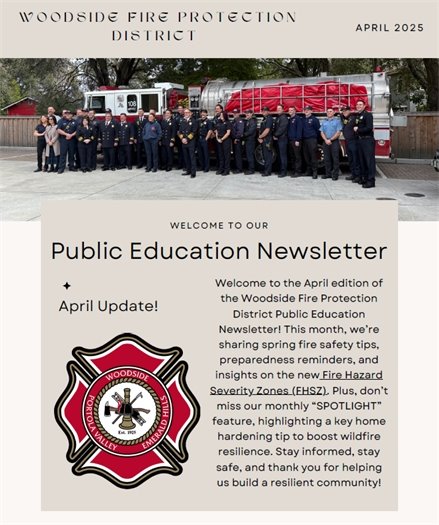 Woodside Fire Protection District April Public Education Newsletter Cover