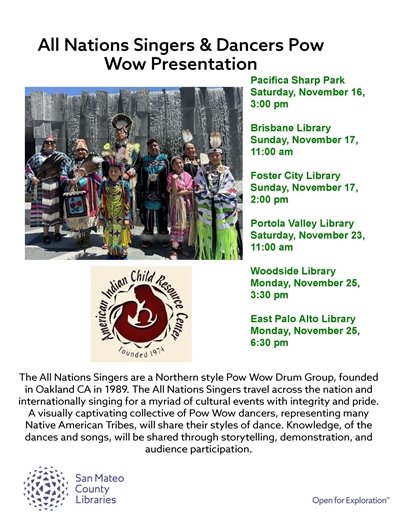 Flyer for Library Event - All Nations Singers and Pow Wow Presentation
