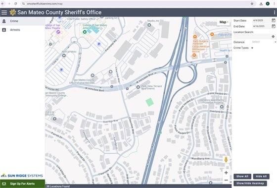 Screenshot of SMC Sheriff Crime Data Portal