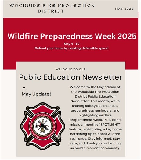 Woodside Fire Protection District May Public Education Newsletter Cover