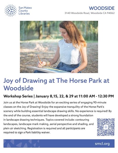 Library Flyer - Joy of Drawing at the Horse Park at Woodside