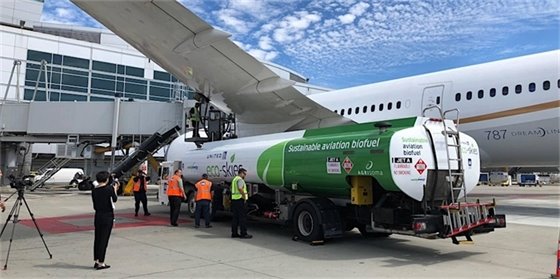 Image of aviation biofuel refueling truck