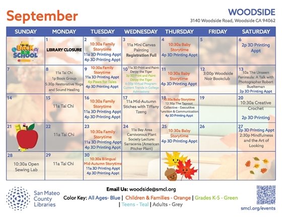 Library Flyer - September Calendar of Activites