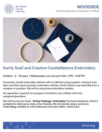 Library Flyer - Super Snail Embroidery