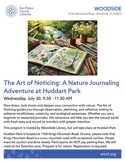 Library Nature Journaling at Huddart Park - July 30 9:30am - 11:30am