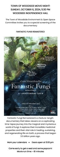 Image of Movie Night Flyer on Oct 6 Fantastic Fungi Remastered