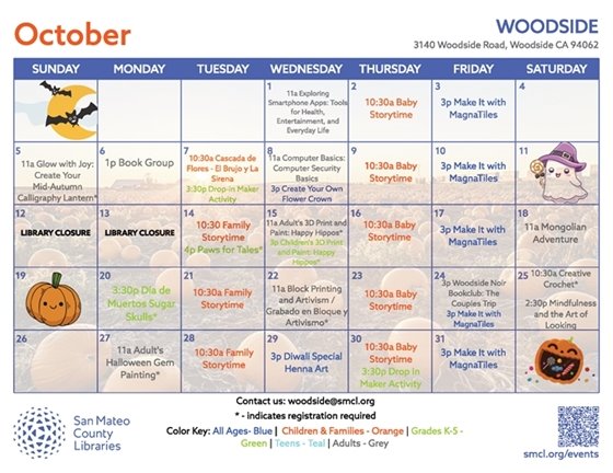 Library Flyer - October Calendar of Activites
