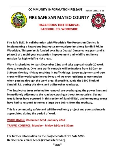 Flyer - Hazardous Tree Removal on Sandhill Road